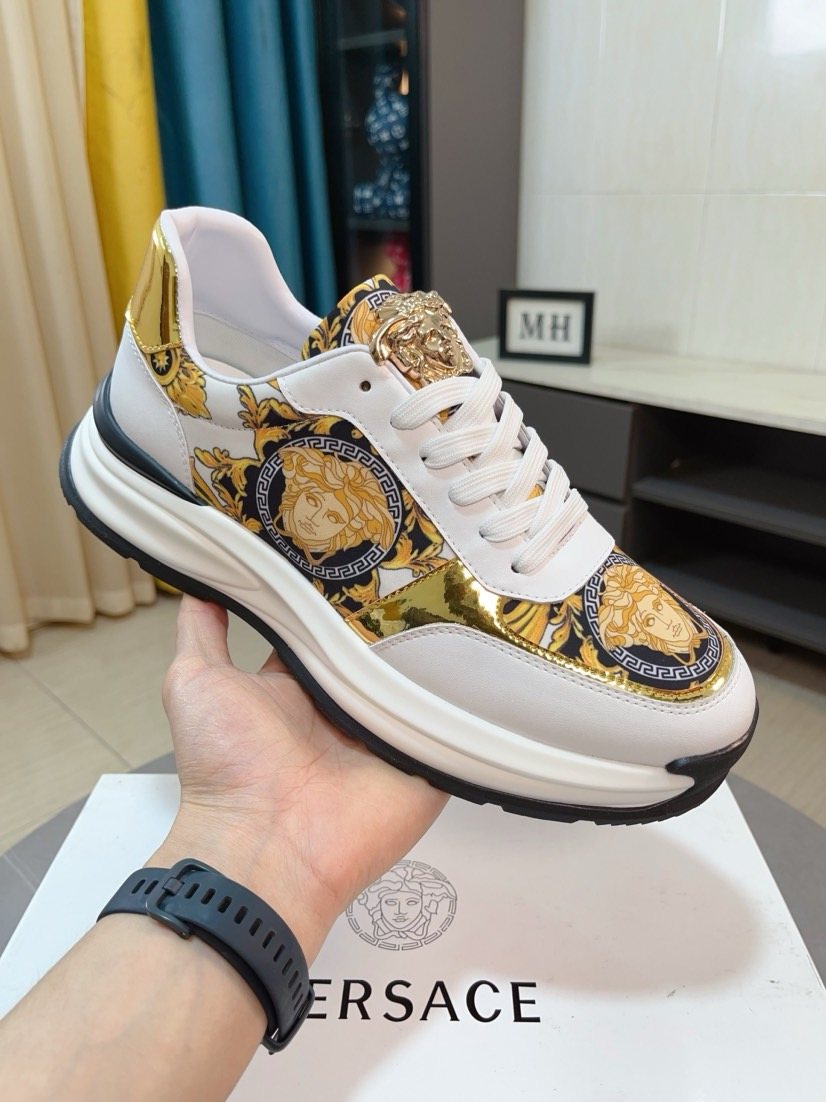 Versace Men's Gold Pattern Leather Sneakers